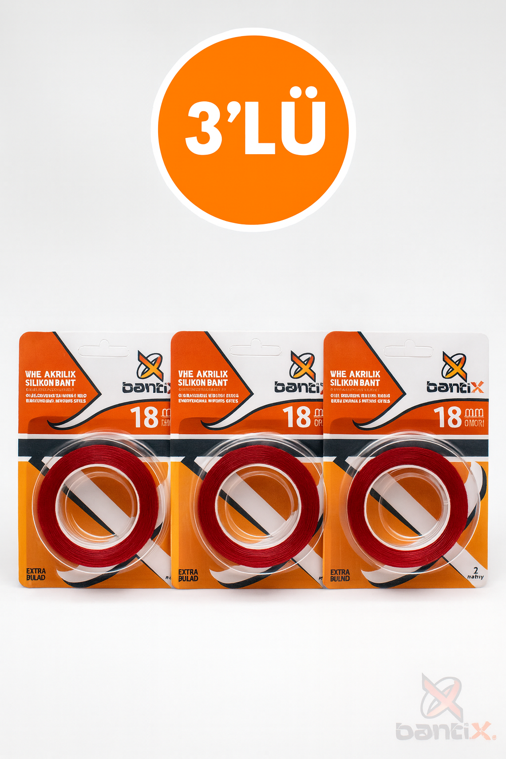 3'Lü Çift Taraflı Ekstra Güçlü Şeffaf Silikon Bant – 18mm x 2m