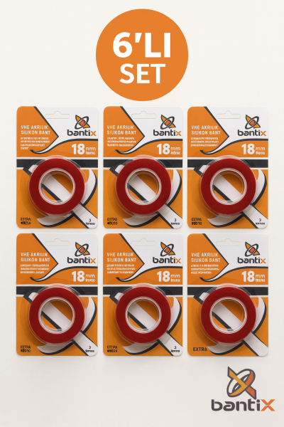 6’lı Çift Taraflı Ekstra Güçlü Şeffaf Silikon Bant – 18mm x 2m